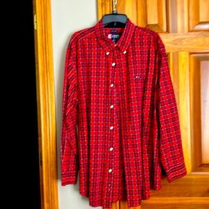 Men’s Chaps Long Sleeve Shirt Size XL Red and Navy Plaid-EUC